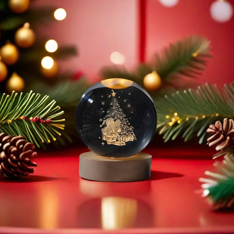 3D Galaxy Crystal Ball Night Lamp LED Light Base Christmas/Snowman/Galaxy Planet Model Decoration for Bedroom Birthday Xmas Gift