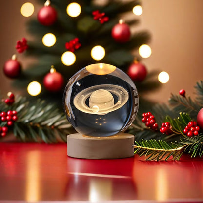 3D Galaxy Crystal Ball Night Lamp LED Light Base Christmas/Snowman/Galaxy Planet Model Decoration for Bedroom Birthday Xmas Gift