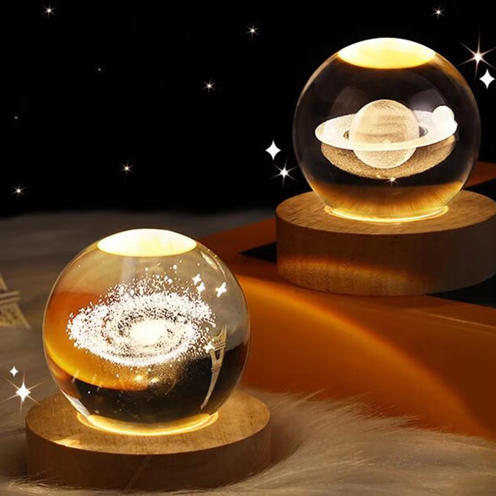 3D Galaxy Crystal Ball Night Lamp LED Light Base Christmas/Snowman/Galaxy Planet Model Decoration for Bedroom Birthday Xmas Gift