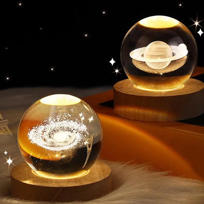 3D Galaxy Crystal Ball Night Lamp LED Light Base Christmas/Snowman/Galaxy Planet Model Decoration for Bedroom Birthday Xmas Gift