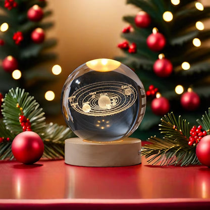 3D Galaxy Crystal Ball Night Lamp LED Light Base Christmas/Snowman/Galaxy Planet Model Decoration for Bedroom Birthday Xmas Gift