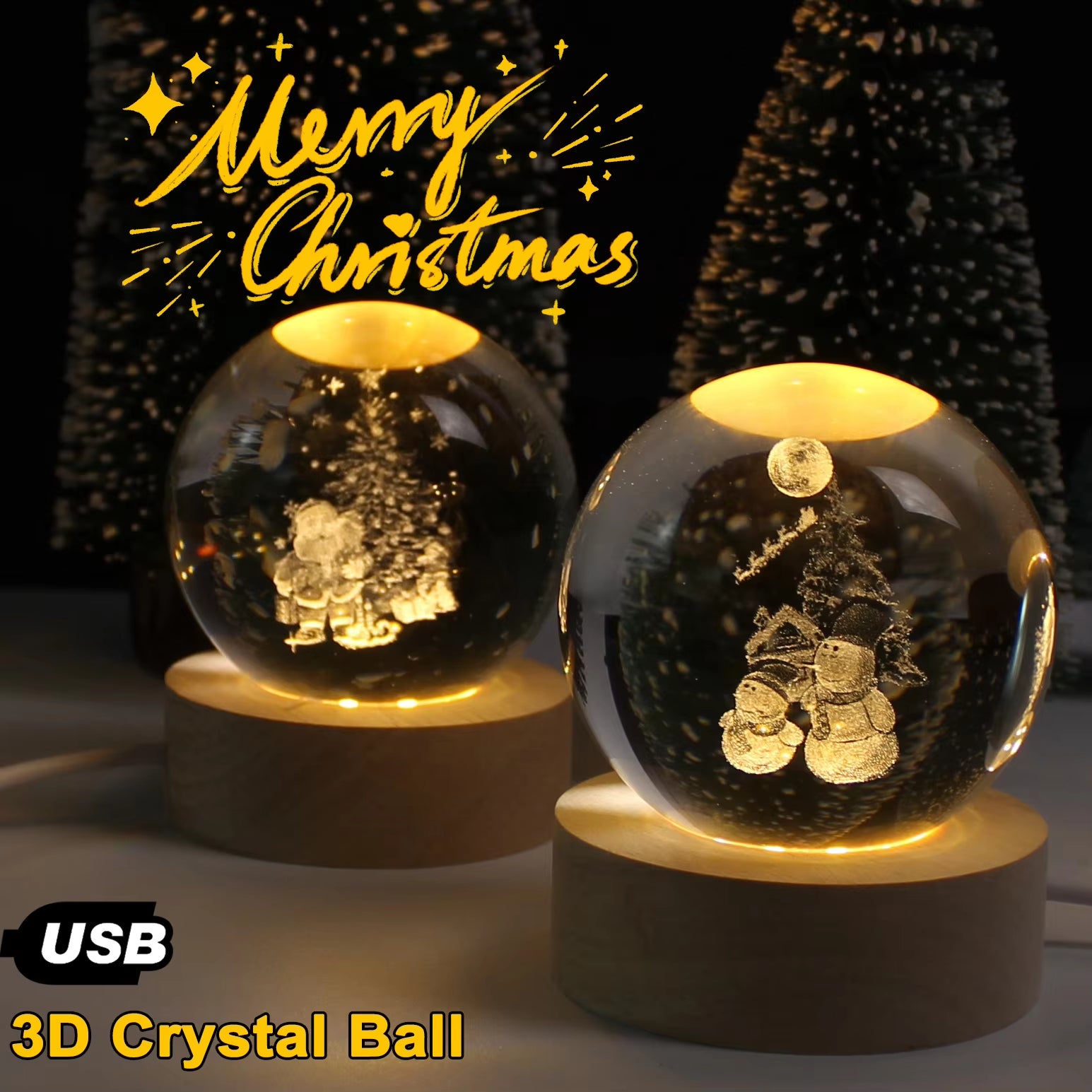 3D Galaxy Crystal Ball Night Lamp LED Light Base Christmas/Snowman/Galaxy Planet Model Decoration for Bedroom Birthday Xmas Gift